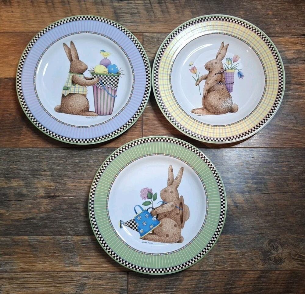 Sakura Debbie Mumm Easter Salad/Dessert Plates Set of 3 Bunny Spring Vintage
